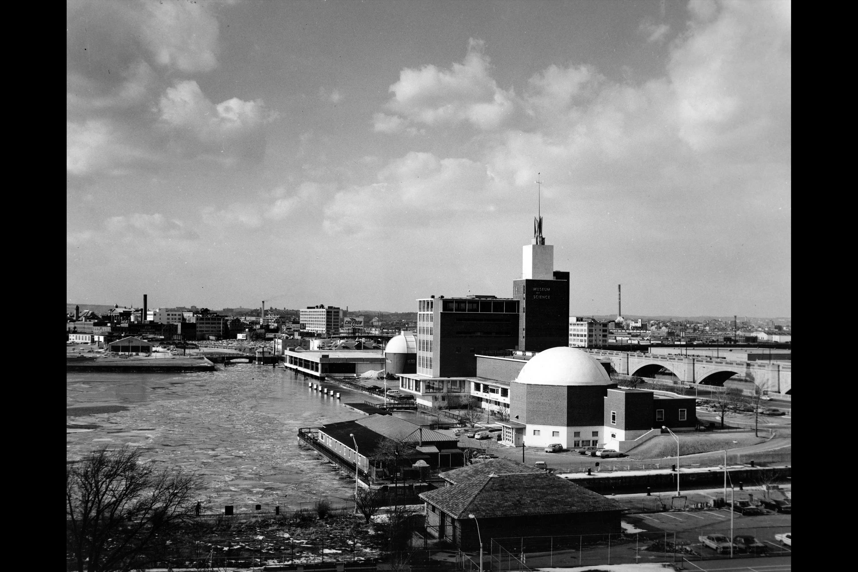 Science Park 1968. This is a photograph of Science Park in 1968 with several Museum of Science buildings.